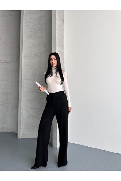 moda çağdaş Γυναικείο παντελόνι Απαλής υφής με Φαρδιά μπατζάκια κορδόνια