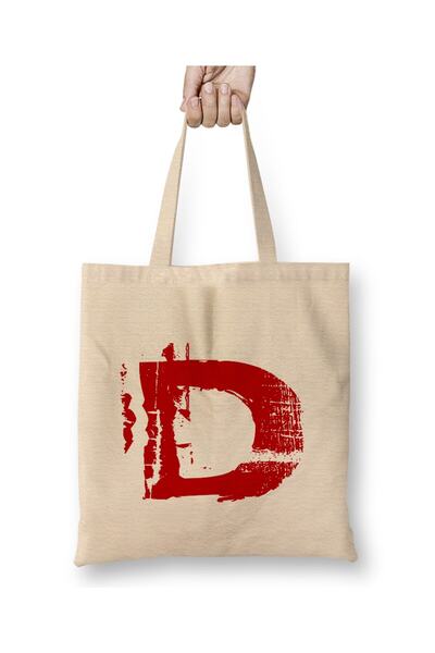 Toyaso Letter D White Cloth Bag Long Handle Shopping Bag Beach Bag