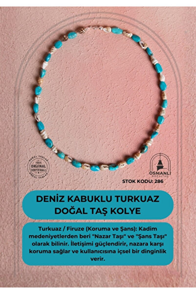 OSMANLI DOĞAL TAŞ Certified Sea Shell Turquoise Natural Stone Necklace (Sk:286)