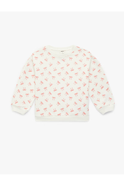 Koton Long Sleeve Crew Neck Bow Printed Cotton Sweatshirt