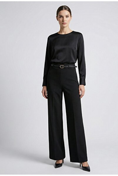 Chakmak Black High Waist Draped Wide Leg Fabric Trousers