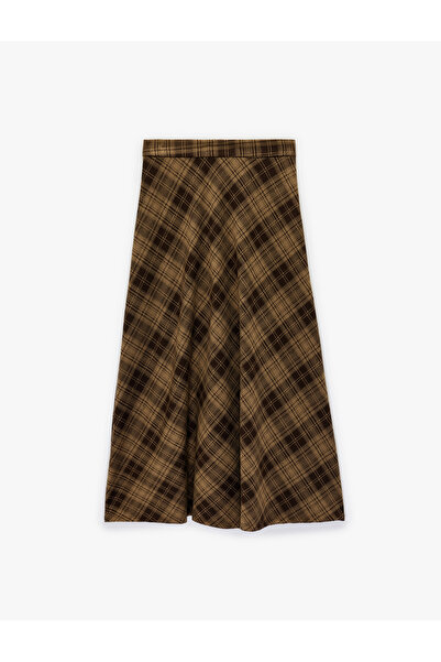 Koton Midi Plaid Skirt with Zipper Detail