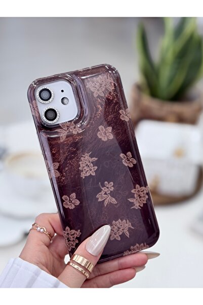 Go Aksesuar Color Changing Shine Brown Flower Design Case Compatible with iPh...