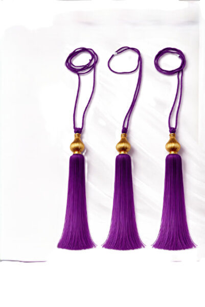 ÇİLLOR 3 LÜ SET/PERDE/FON TAVAN BAĞLAMA MOR İPLİ GOLD KUKALI BRAÇOL