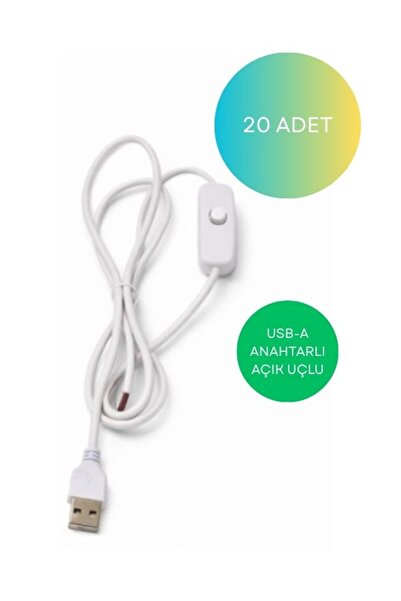 GÜMRÜK BEY 20 ADET Anahtarlı USB Erkek Kablo 5V 2 Amper Ucu Açık Beyaz USB Ka...