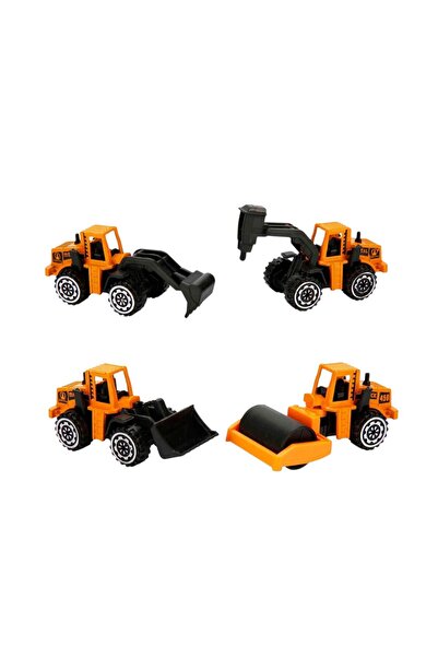 PopŞeker 4-Piece Metal Case Mini Construction and Work Vehicle Set - Durable ...