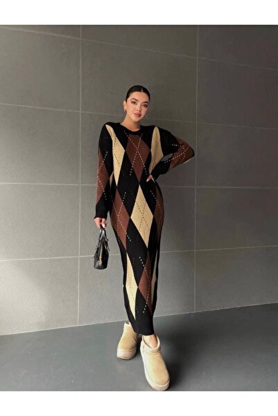 St boutique Baklava Desenli Triko Elbise