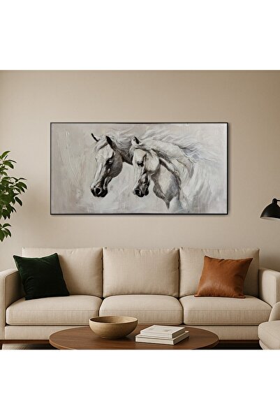 homez canvas wall art framed horses, white 100*200cm