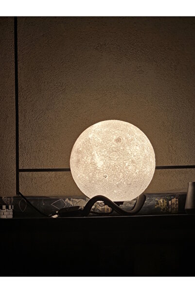 GRS 3D BASKI 3D Baskı Ay Lambası – Bataryalı RGB LED Dekoratif Gece ve Masa L...