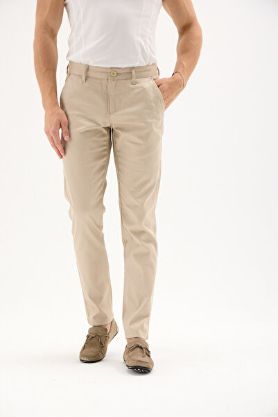 RAVANELLI Slim Fit Dobby Belted Classic Style Side Pocket Chino Men's Trousers