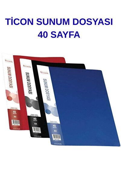 Ticon 40’lı Sunum Dosyası 3'lü Set - Kırmızı / Siyah / Mavi
