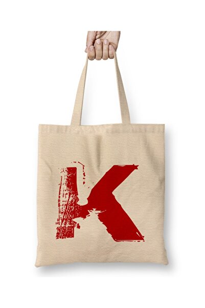 Toyaso Γράμμα Κ Λευκή υφασμάτινη τσάντα με μακριά λαβή Τσάντα αγορών Τσάντα π...