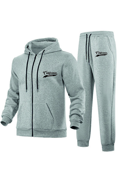 HOFFNUNG Daily Hooded Top and Sweatpants Set - Solid Color California Full Zip
