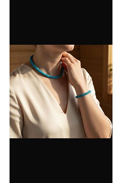 MDGS COLLECTİON طقم قلادة أزرق محبوك