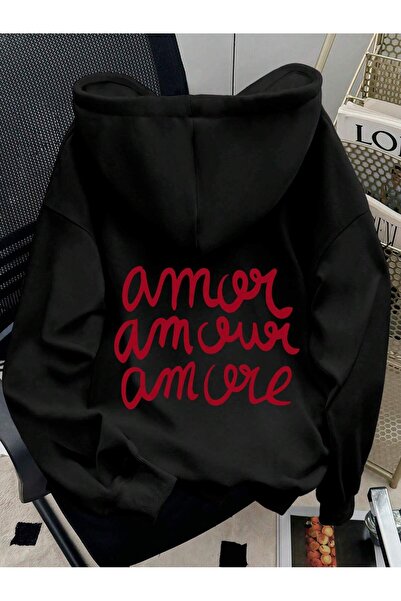 DAXİS Sportwear Company سترة نسائية بغطاء رأس مطبوعة بطبعة AMOR