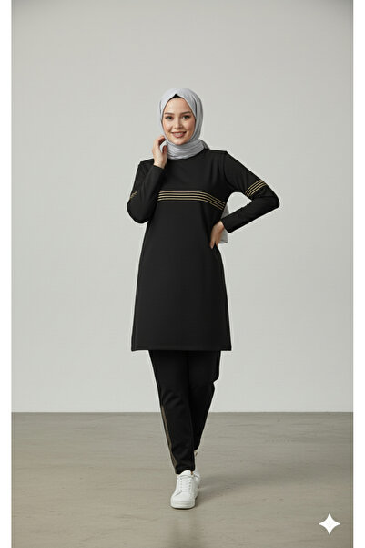 CNG MODA Women's Glitter Stripe Hoodless Hijab Tracksuit Set