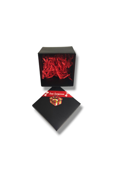 STE Siyah Renk Süslenmiş Hediye Kutusu 10x10x10 cm – Sevgililer Günü Temalı H...