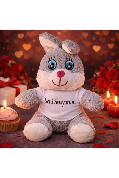 Store Peluş Tavşan 25 cm Seni Seviyorum Tişörtlü Romantik Özel Gün Hediyesi