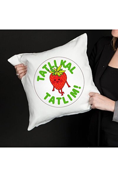 Hediye Vakti Sweetness Sweetie Written Strawberry Design Decorative Pillowcas...