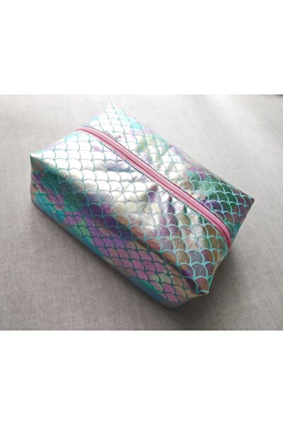 SevAte Handmade Turkuaz Renk Holografik Deniz Kızı Pullu Büyük Boy Makyaj Çan...