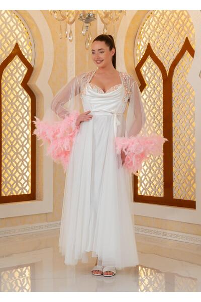 Limas lingerie Special Design Feather, Diamond Lace Detail 2-Piece Long Dress...