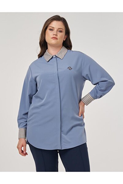 Kayra Сорочка з деталями на ґудзиках, комір-туніка, авіаторський синій KY-A25...