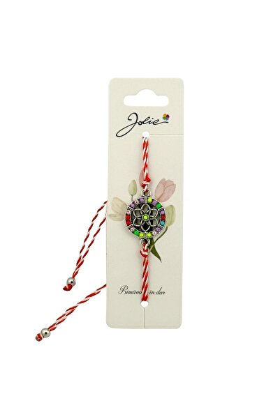 Flippy Martisor White-Red Bracelet with Metal Pendant, Model 5, Jolie