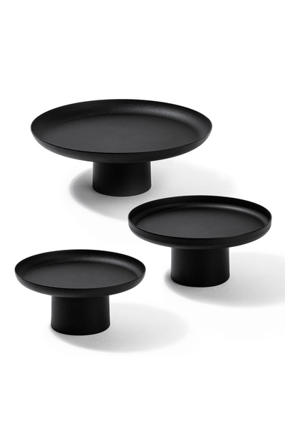 MOİRA Mat Siyah Dekoratif Metal 3'lü Set Yuvarlak Sunum Tepsisi Mumluk Mutfak...