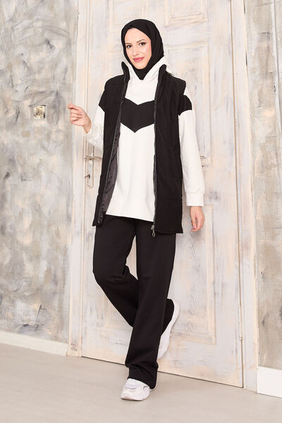 EBRUTESETTÜR Vest Sweat Pants Three-Piece Set Black
