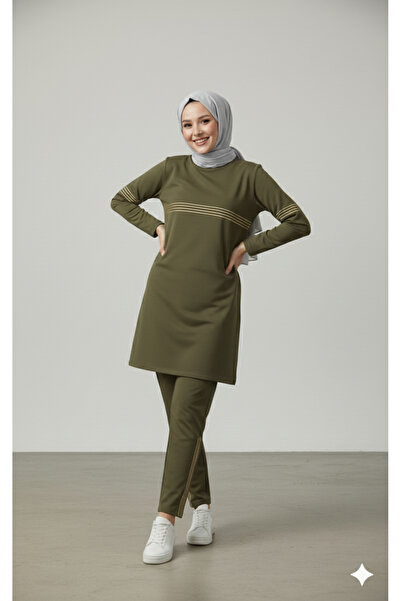 CNG MODA Women's Glitter Stripe Hoodless Hijab Tracksuit Set