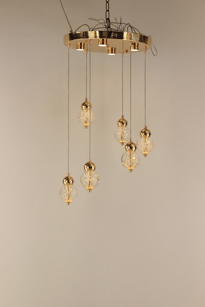 GN GEN AYDINLATMA Lüks Gold Detaylı Kristal Balon Formlu 6’lı Çemberli Serisi...