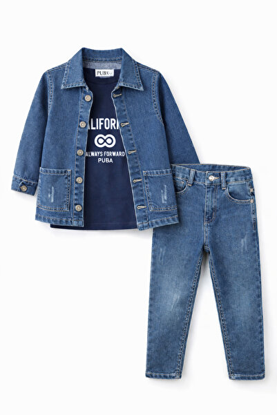 mini kanka Set de haine pentru băieți, jachetă de blugi, tricou, pantaloni – ...