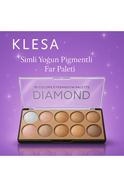 KLESA Diamond 10’lu Simli Far Paleti – Yoğun Pigmentli, Işıltılı, Günlük & Ge...