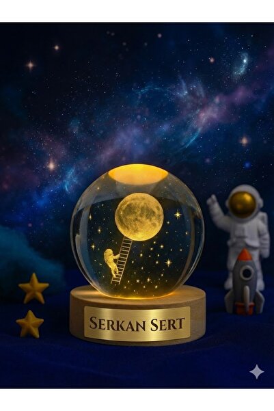 BiTon Toptan Kişiye Özel 3D Ay Merdiveni Temalı Kristal Küre Led Gece Lambası...