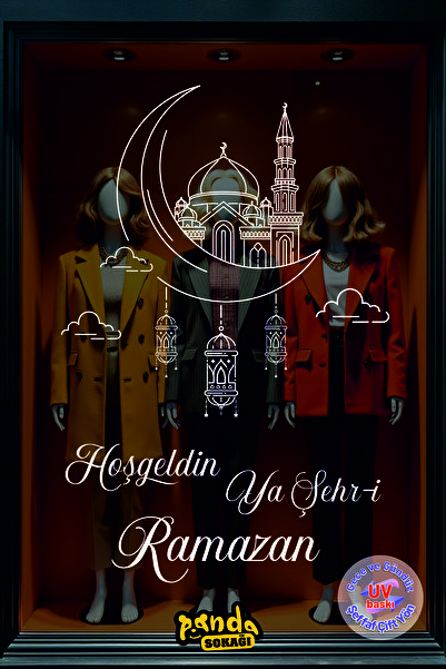PANDA SOKAĞI Welcome Ramadan Sticker Double-Sided Glass Display Case, Store, ...