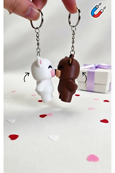 Vivie Tasarım 2'Li Mıknatıslı/Magnetli Ayıcık Arkadaşlık & Sevgili Anahtarlık...