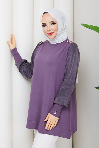 Pamuk Butik Women's Shoulder Pad Sleeve Silk Cupra Mercerized Knitwear Tunic