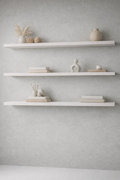 BLN HOME DUVARA MONTE YÜZER RAF-BEYAZ MDF RAF-MODERN DEKORATİF RAF 100cm*15cm