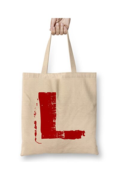 Toyaso Letter L White Cloth Bag Long Handle Shopping Bag Beach Bag