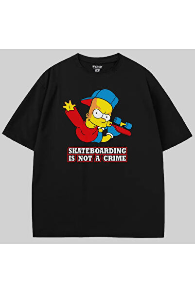 Crazy Το μπλουζάκι The Simpsons Bart Skateboarding Is Not A Crime oversized