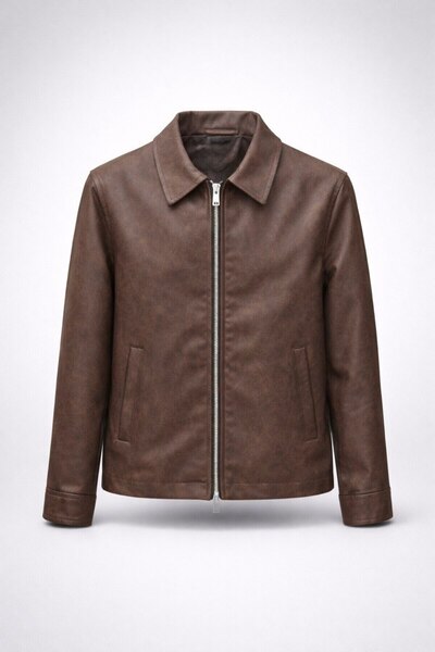 LUMAST Special Double Zipper Design Vintage Effect Leather Jacket