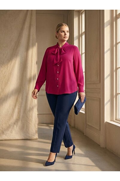 Hanezza Büyük Beden Jesica Kravat Yaka Gömlek