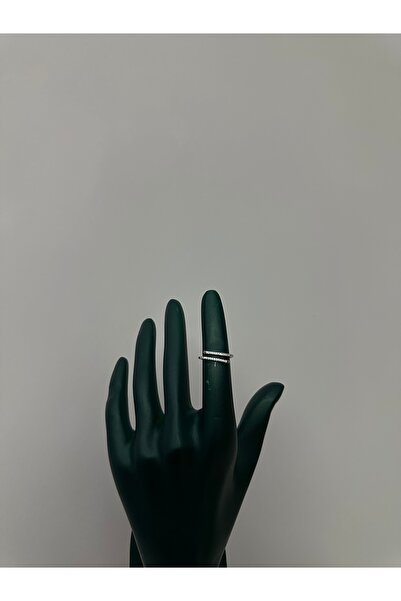 Kadın Gümüş Renk Çift Sıra Zirkon Taşlı Minimalist Ayarlanabilir Bypass Yüzük