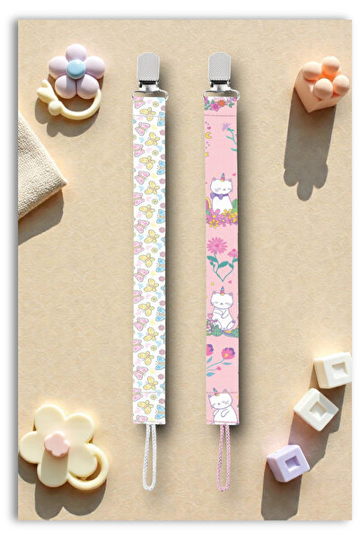 Mia Aurora 2li Set Kelebek Çiçek ve Unicorn Kedi Figürlü Emzik Zinciri Emzik ...