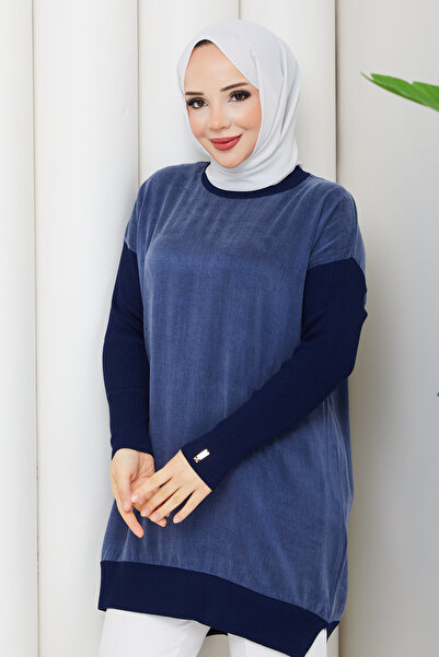 Pamuk Butik Women's Sleeves Corded Fabric Mercerized Silk Kupra Knitwear Tunic