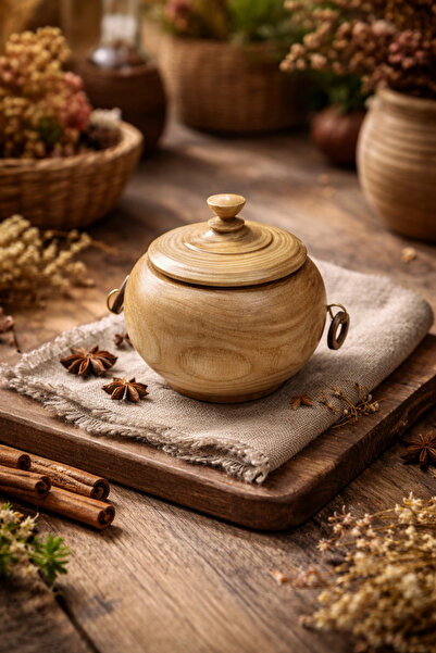 seymenbıçakçılık Kabuklu Ahşap Şekerlik– El Yapımı Doğal Ahşap Kapaklı Şekerl...