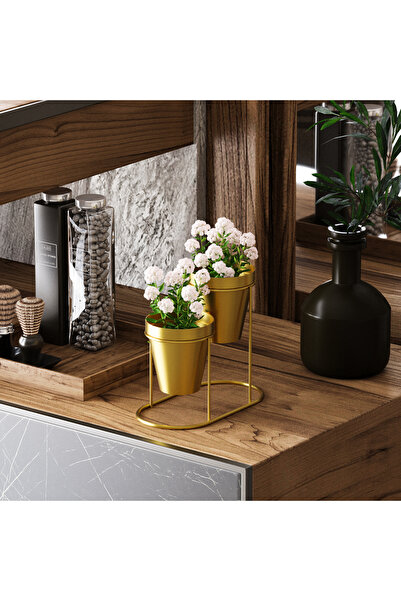 MOİRA Dekoratif Gold Metal Masaüstü Kalemlik Saksılık 2'li Organizer Ofis Mak...