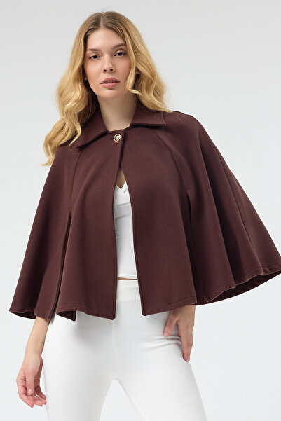 Laranor Pelerina și poncho cu un singur nasture, cu guler de cămașă maro, ele...