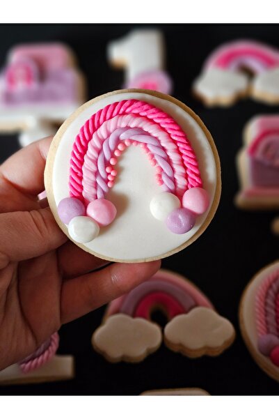 Mimosa Bakery Gökkuşağı 1 Yaş Konsept Şeker Hamurlu Butik Kurabiye-20 Adet