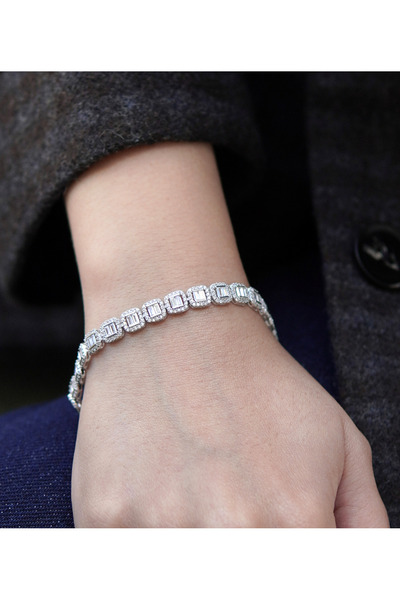 Amora Perla Jewelry 925 Ayar Gümüş Baget Su Yolu Bileklik – Zirkon Taşlı, Rod...